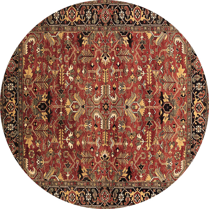 Round Machine Washable Oriental Brown Traditional Rug, wshurb2342brn