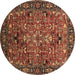 Round Machine Washable Oriental Brown Traditional Rug, wshurb2342brn