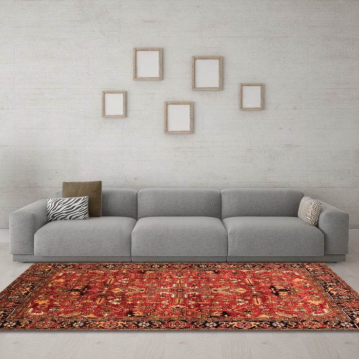 Machine Washable Oriental Orange Traditional Area Rugs in a Living Room, wshurb2342org