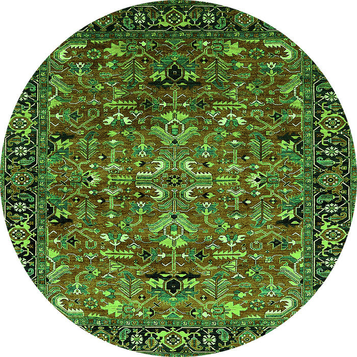 Round Machine Washable Oriental Green Traditional Area Rugs, wshurb2342grn