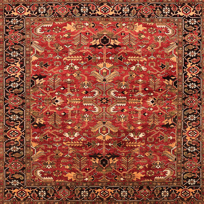 Square Machine Washable Oriental Orange Traditional Area Rugs, wshurb2342org