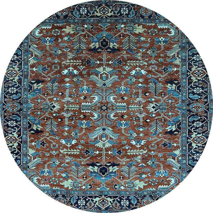 Round Machine Washable Oriental Light Blue Traditional Rug, wshurb2342lblu