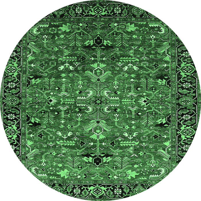 Round Oriental Emerald Green Traditional Rug, urb2342emgrn