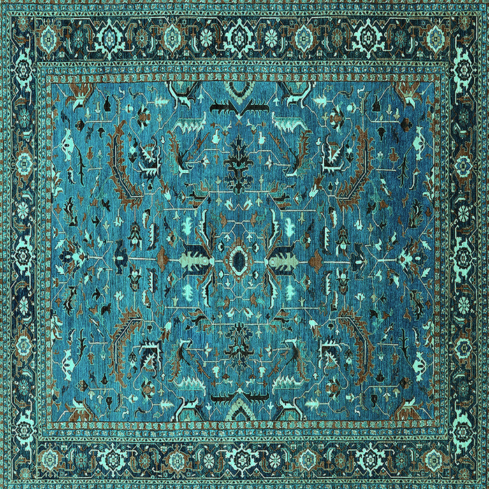 Square Machine Washable Oriental Turquoise Traditional Area Rugs, wshurb2343turq