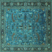 Square Machine Washable Oriental Turquoise Traditional Area Rugs, wshurb2343turq