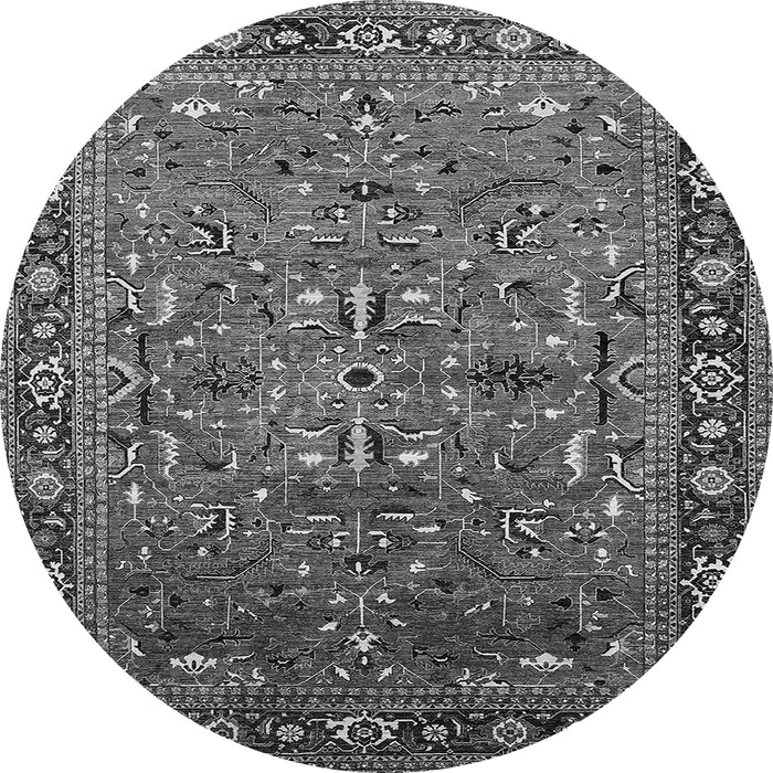 Round Machine Washable Oriental Gray Traditional Rug, wshurb2343gry