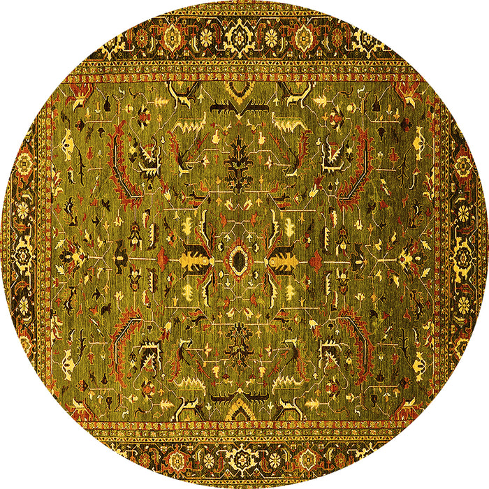 Round Oriental Yellow Traditional Rug, urb2343yw