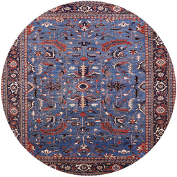 Round Mid-Century Modern Maroon Purple Oriental Rug, urb2343