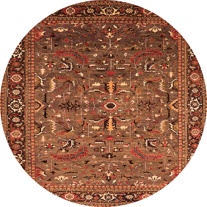 Round Machine Washable Oriental Orange Traditional Area Rugs, wshurb2343org
