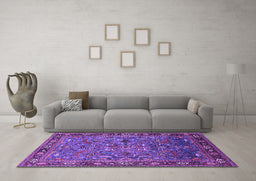Machine Washable Oriental Purple Traditional Area Rugs in a Living Room, wshurb2343pur