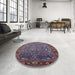 Round Mid-Century Modern Maroon Purple Oriental Rug in a Office, urb2343