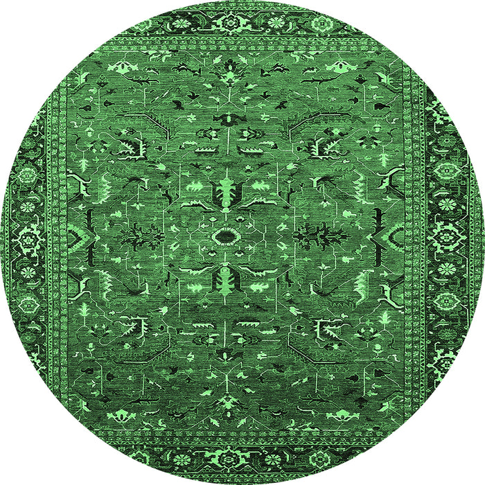 Round Machine Washable Oriental Emerald Green Traditional Area Rugs, wshurb2343emgrn