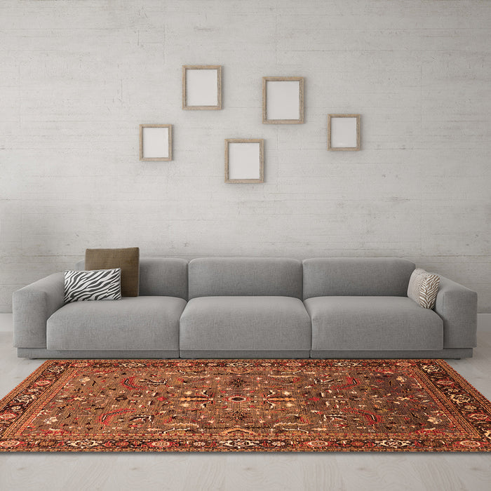 Machine Washable Oriental Orange Traditional Area Rugs in a Living Room, wshurb2343org