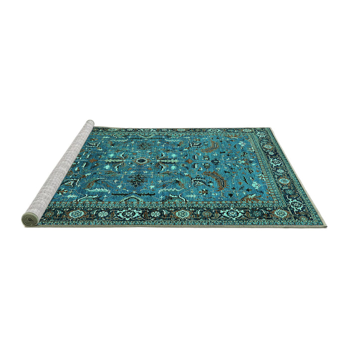 Sideview of Machine Washable Oriental Turquoise Traditional Area Rugs, wshurb2343turq