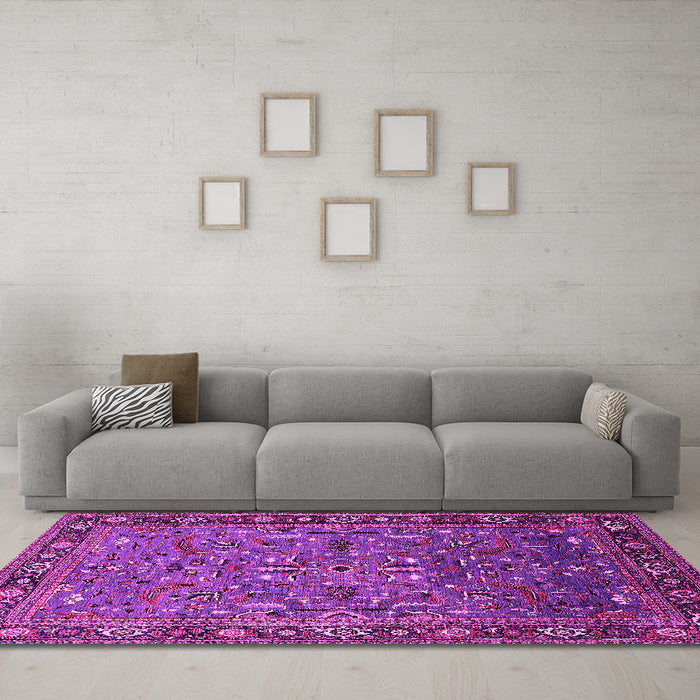 Machine Washable Oriental Pink Traditional Rug in a Living Room, wshurb2343pnk