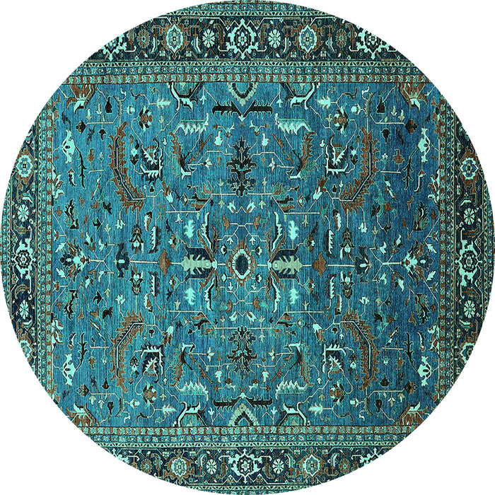 Round Oriental Turquoise Traditional Rug, urb2343turq