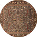 Round Machine Washable Oriental Brown Traditional Rug, wshurb2343brn