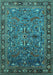 Machine Washable Oriental Turquoise Traditional Area Rugs, wshurb2343turq