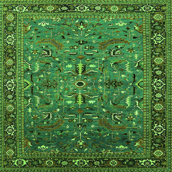 Square Machine Washable Oriental Green Traditional Area Rugs, wshurb2343grn