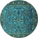 Round Machine Washable Oriental Turquoise Traditional Area Rugs, wshurb2343turq