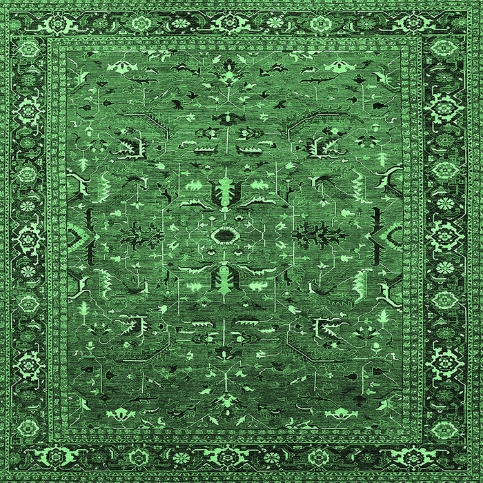 Square Oriental Emerald Green Traditional Rug, urb2343emgrn