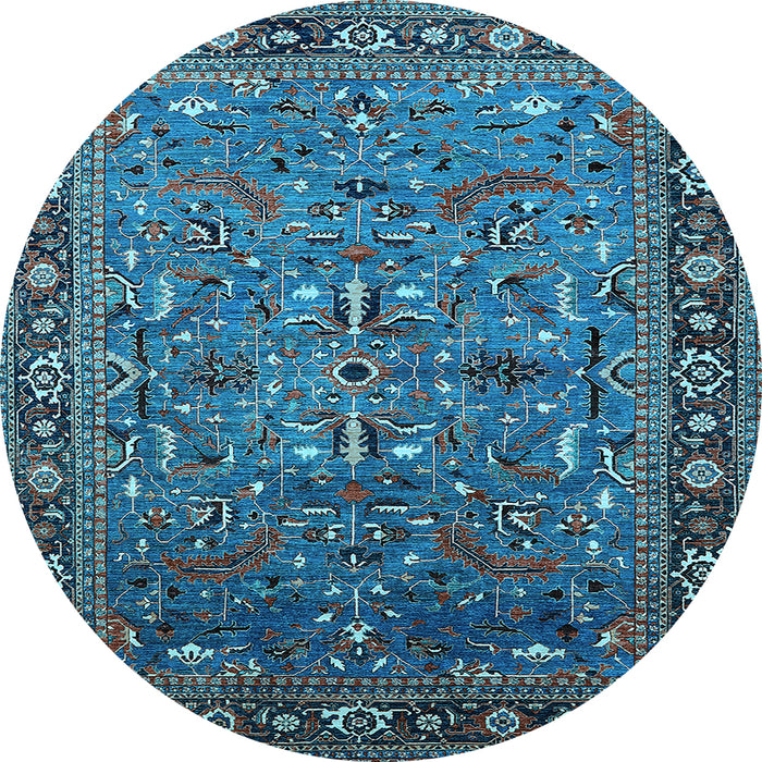 Round Machine Washable Oriental Light Blue Traditional Rug, wshurb2343lblu