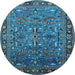 Round Machine Washable Oriental Light Blue Traditional Rug, wshurb2343lblu