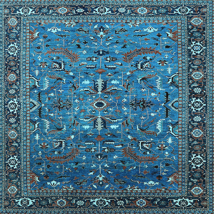 Square Machine Washable Oriental Light Blue Traditional Rug, wshurb2343lblu