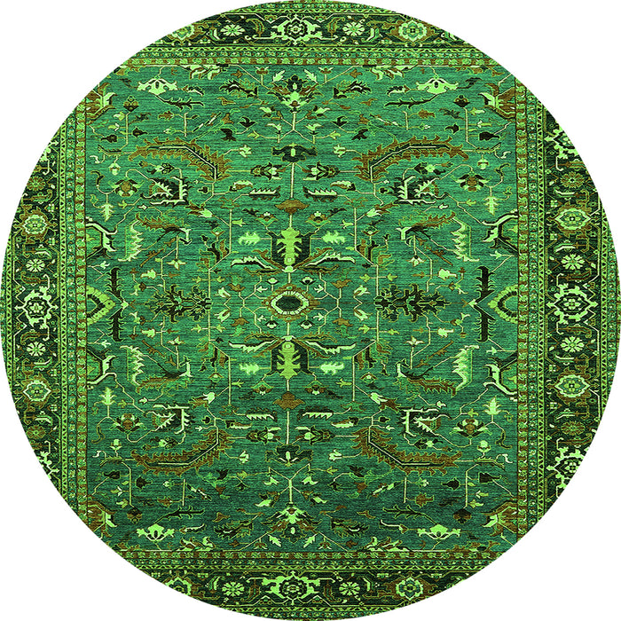 Round Oriental Green Traditional Rug, urb2343grn