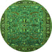 Round Oriental Green Traditional Rug, urb2343grn