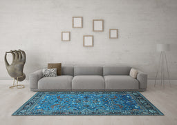 Machine Washable Oriental Light Blue Traditional Rug in a Living Room, wshurb2343lblu