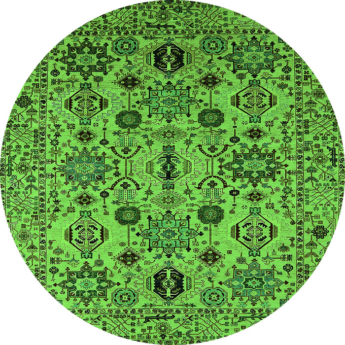Round Oriental Green Traditional Rug, urb2344grn