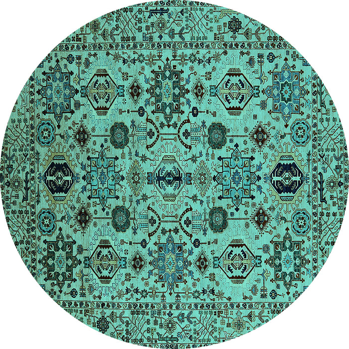 Round Oriental Turquoise Traditional Rug, urb2344turq