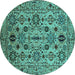 Round Oriental Turquoise Traditional Rug, urb2344turq