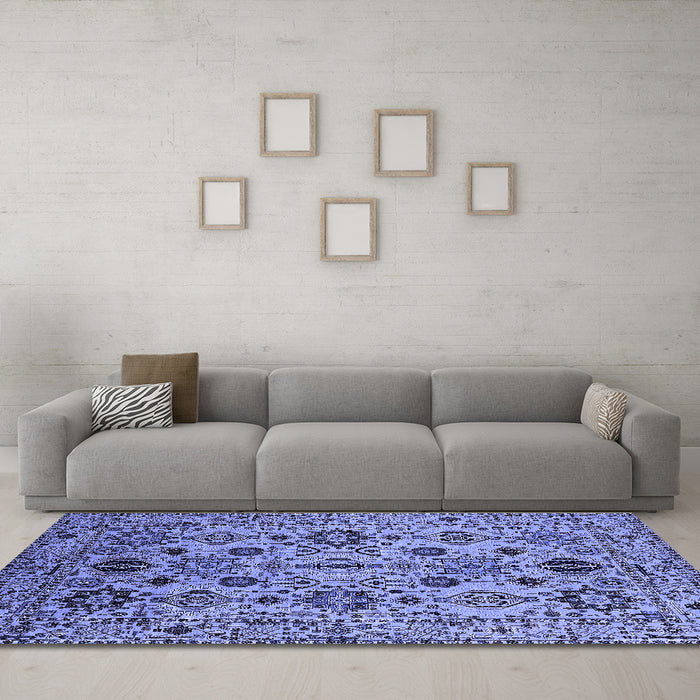 Machine Washable Oriental Blue Traditional Rug in a Living Room, wshurb2344blu
