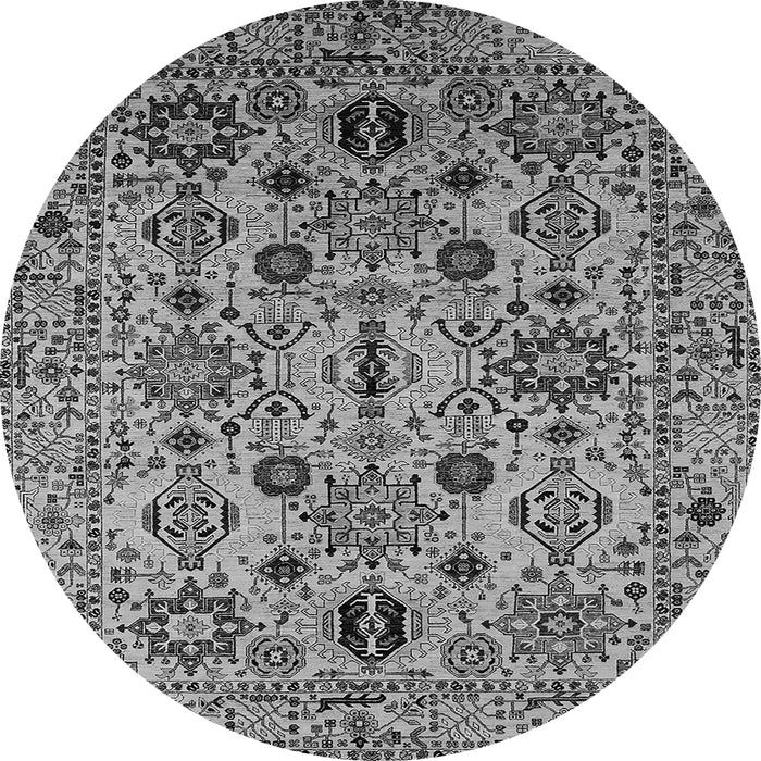 Round Machine Washable Oriental Gray Traditional Rug, wshurb2344gry