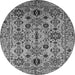 Round Machine Washable Oriental Gray Traditional Rug, wshurb2344gry