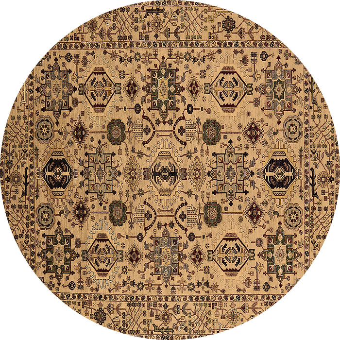 Round Machine Washable Oriental Brown Traditional Rug, wshurb2344brn