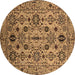 Round Machine Washable Oriental Brown Traditional Rug, wshurb2344brn