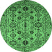 Round Machine Washable Oriental Emerald Green Traditional Area Rugs, wshurb2344emgrn