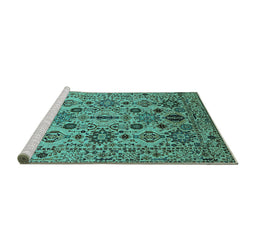 Sideview of Machine Washable Oriental Turquoise Traditional Area Rugs, wshurb2344turq