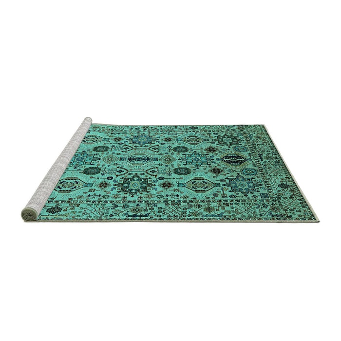 Sideview of Machine Washable Oriental Turquoise Traditional Area Rugs, wshurb2344turq