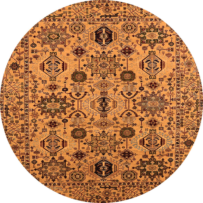 Round Machine Washable Oriental Orange Traditional Area Rugs, wshurb2344org