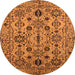 Round Machine Washable Oriental Orange Traditional Area Rugs, wshurb2344org