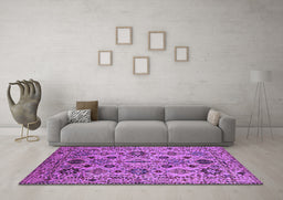 Machine Washable Oriental Purple Traditional Area Rugs in a Living Room, wshurb2344pur