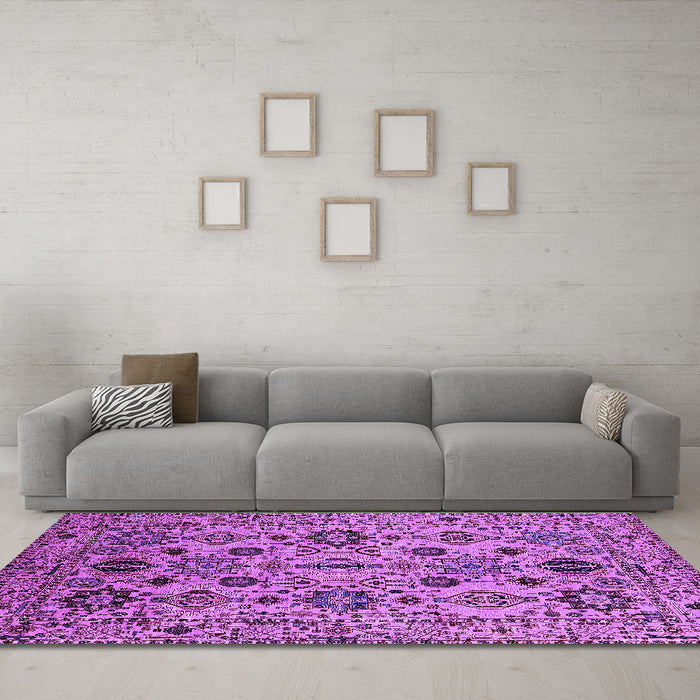 Machine Washable Oriental Purple Traditional Area Rugs in a Living Room, wshurb2344pur