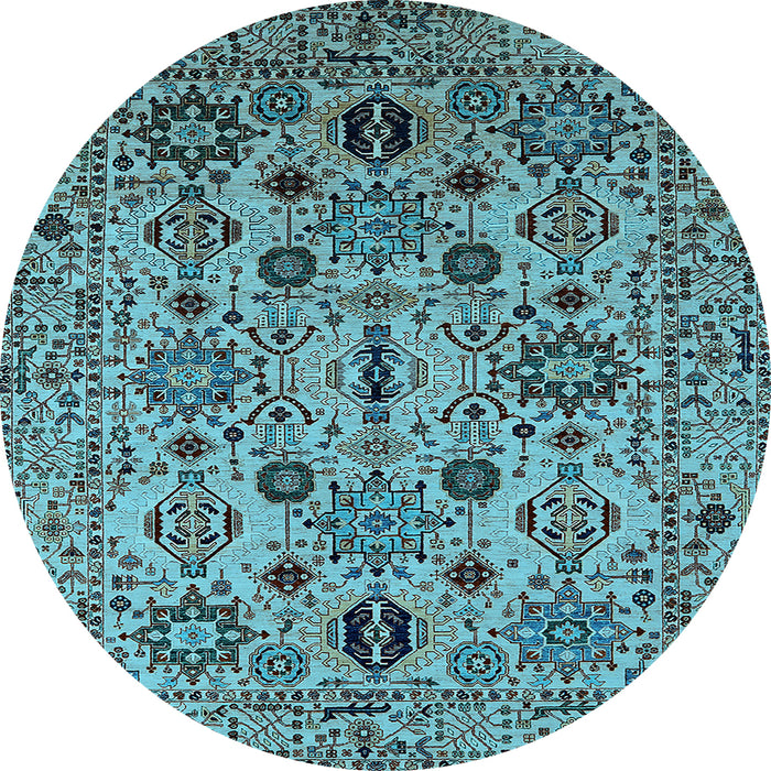 Round Oriental Light Blue Traditional Rug, urb2344lblu