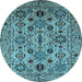 Round Oriental Light Blue Traditional Rug, urb2344lblu