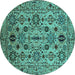 Round Machine Washable Oriental Turquoise Traditional Area Rugs, wshurb2344turq