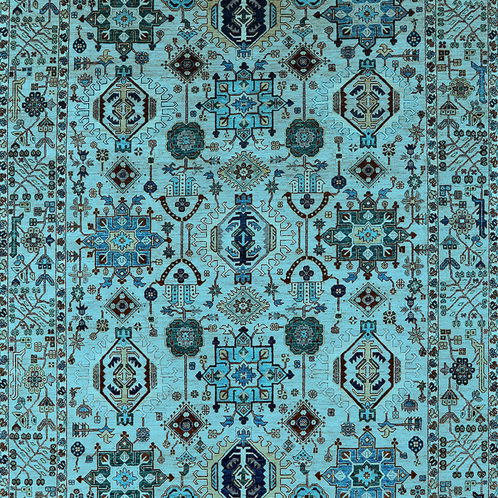 Machine Washable Oriental Light Blue Traditional Rug, wshurb2344lblu